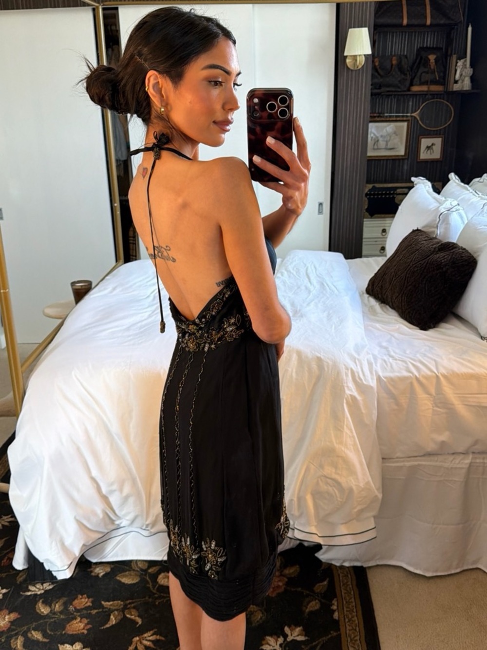 Vintage Adrianna Papell Beaded Halter Dress with 100% Silk Lining - Picture 3 of 8